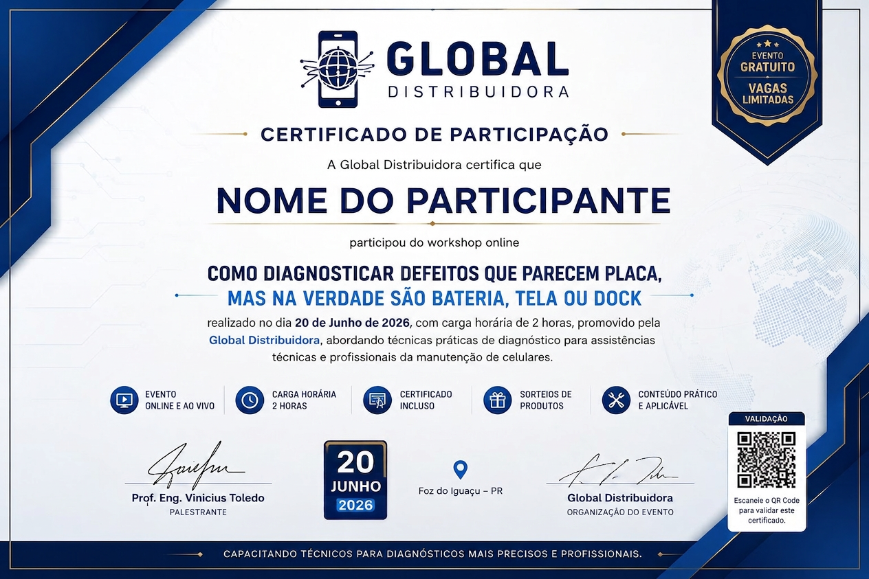 Modelo do certificado de participação do workshop Global Distribuidora